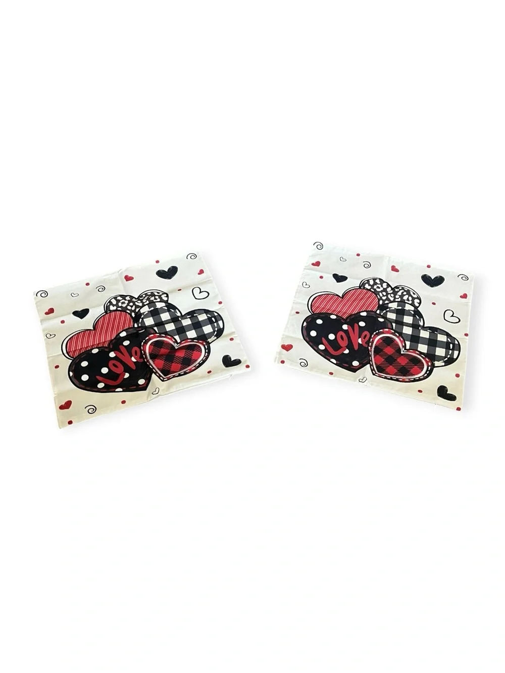 NWT! Set of 2 Hearts on Canvas Decorative Throw Pillow Covers- White, Red &Black